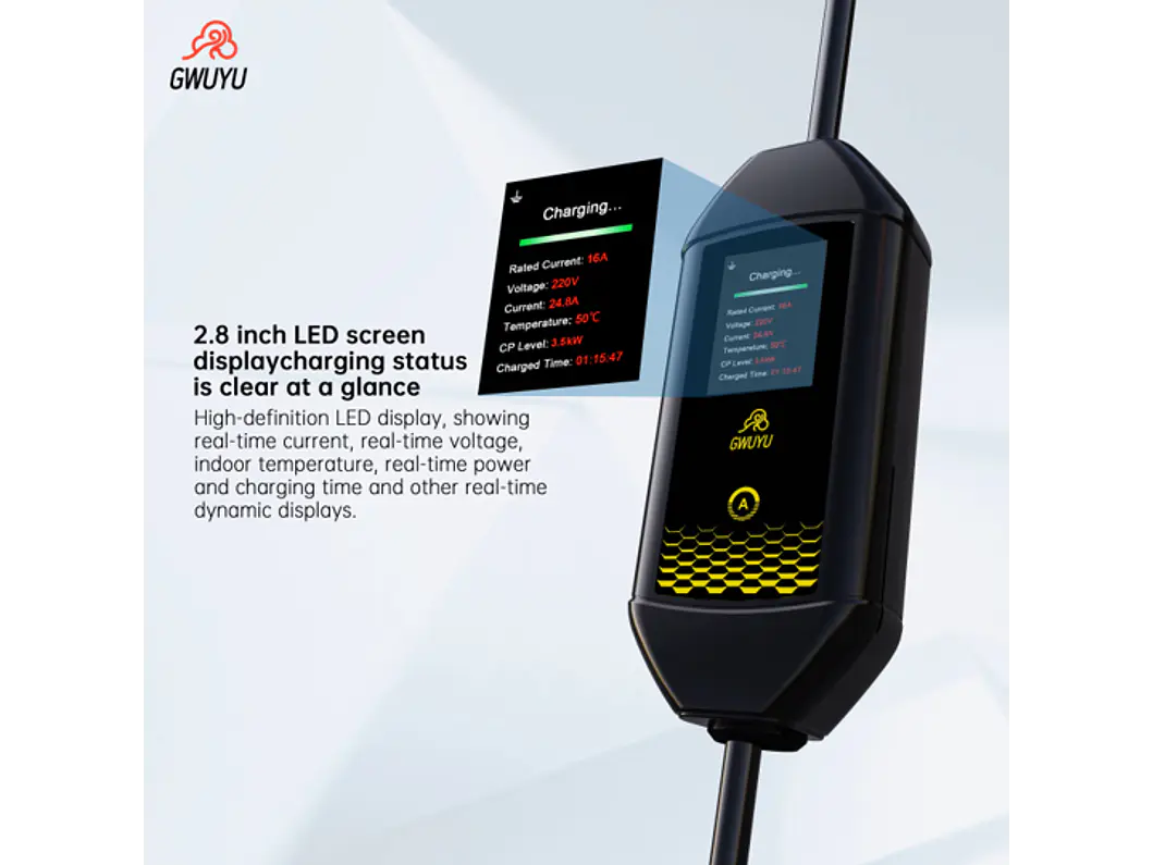 Carregador Portátil 7 kW | 32A | 4 Metros | Ecrã LCD | Saco Transporte 5