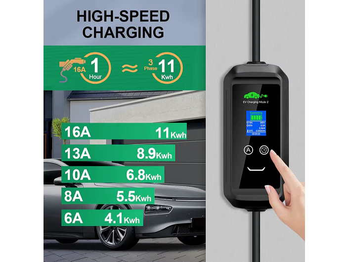 Carregador Portátil 11 kW | 16A | 10 Metros | Saco Transporte | Suporte Parede 3