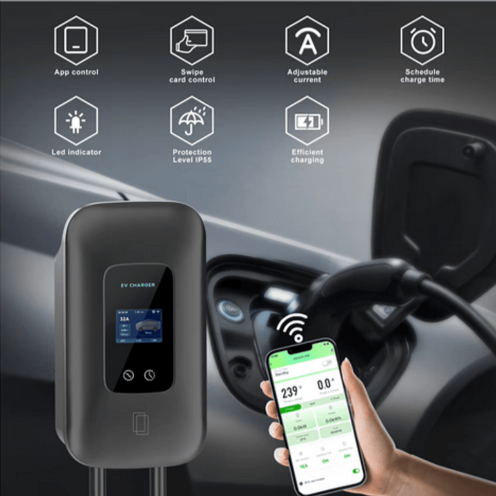 Wallbox Carregador Parede - 7 kw - 32 A - C/ APP WI-FI e Cartões 8