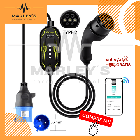 Carregador Portátil 7 kw - 32A - C/ APP - 4 Metros