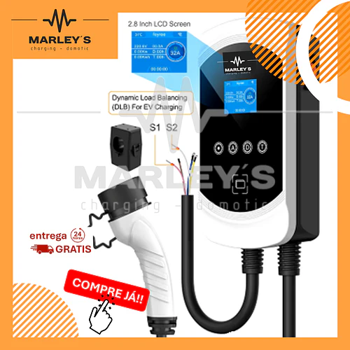 Wallbox 22 kW | 32A | Cabo 5 ou 10m | App | RFID | Ecrã | DLB - Balanceamento Carga