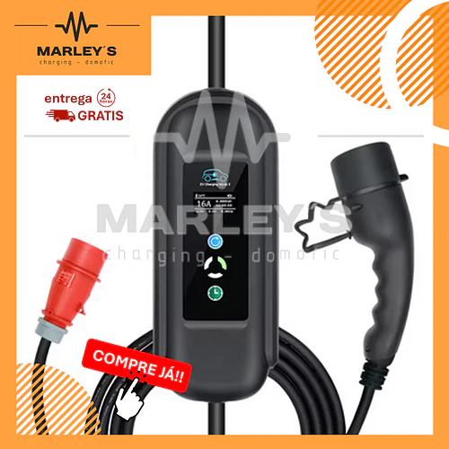 Carregador Portátil 11 kW | 16A | 5 Metros | Suporte Parede | Saco de Transporte