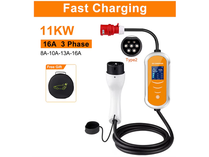 Carregador Portátil 11 kW | 16A | 4.5 Metros | Saco de Transporte 2