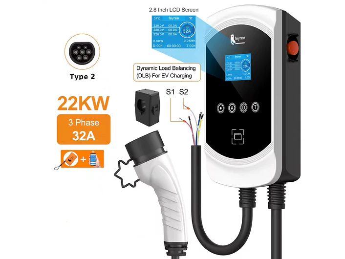 Wallbox 22 kW | 32A | Cabo 5 ou 10m | App | RFID | Ecrã | DLB - Balanceamento Carga 2