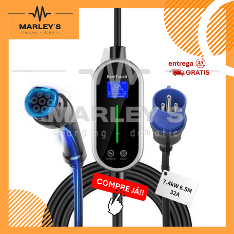 Carregador Portátil 7 kw - 32A - Saco Transporte - 6.5 METROS CABO