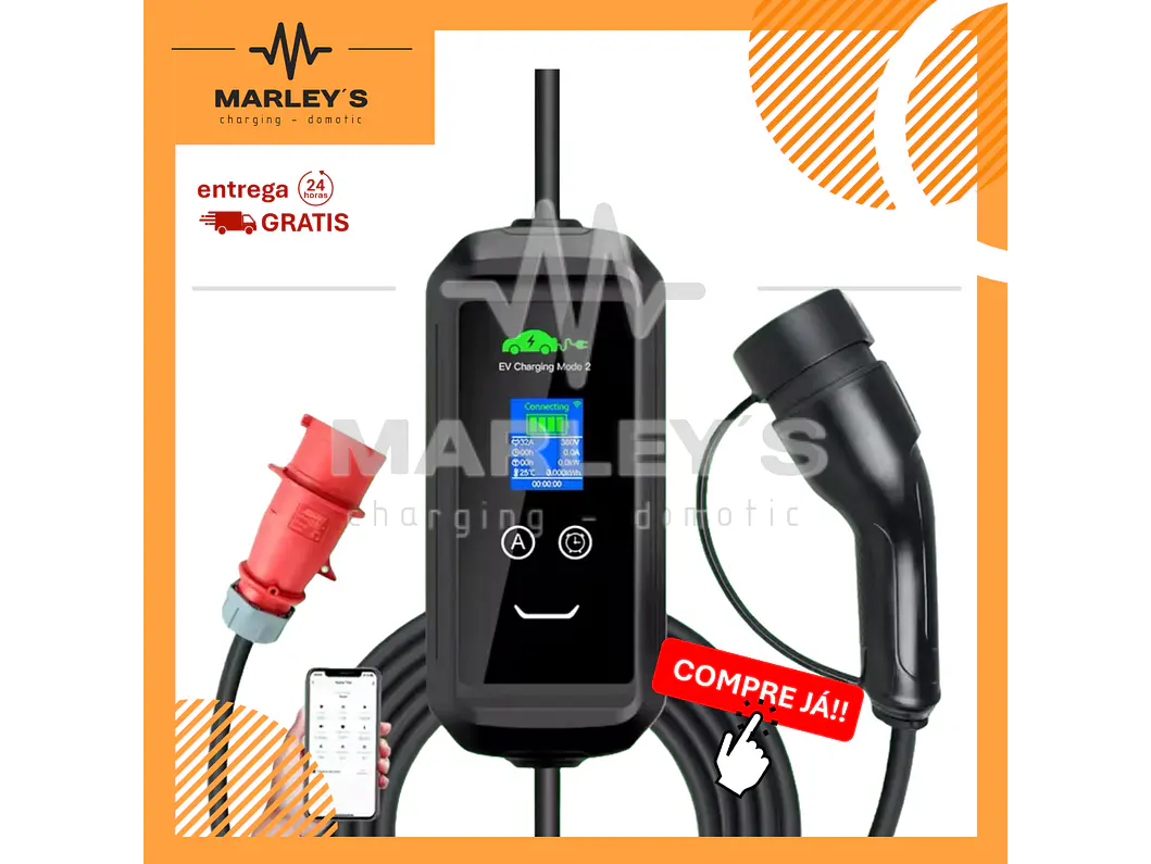Carregador Portátil 22 kW | 32A | 5 Metros | App Wi-Fi | Saco Transporte | Suporte Parede 1