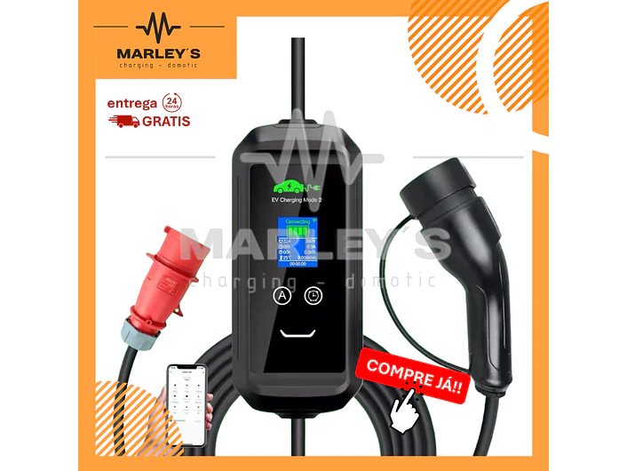 Carregador Portátil 22 kW | 32A | 5 Metros | App Wi-Fi | Saco Transporte | Suporte Parede 1