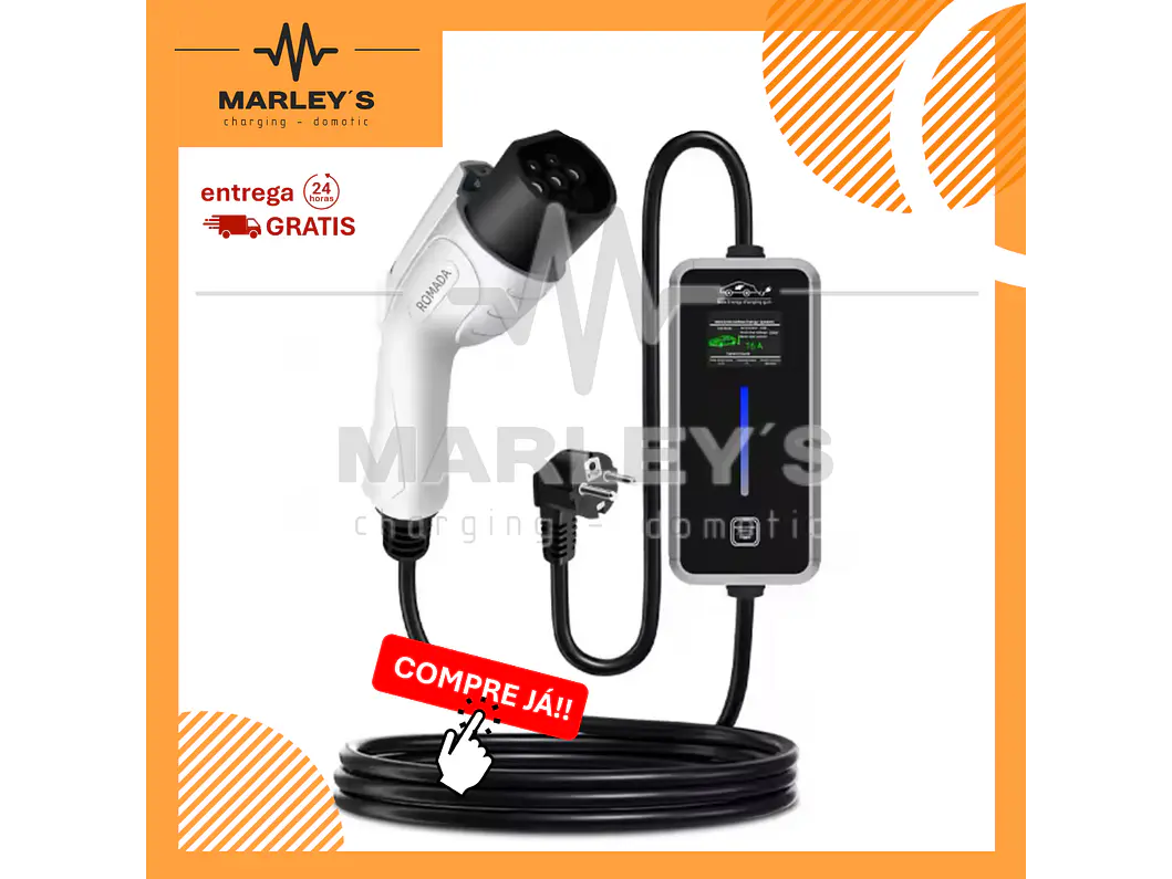 Carregador Portátil 3,5 kW | 16A | 10 Metros | Suporte Parede | Saco Transporte 1