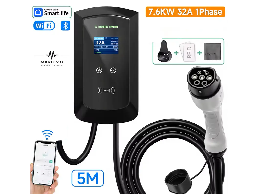 Wallbox 7 kW | 32A | Cabo 5m | App | RFID | Ecrã LCD 2