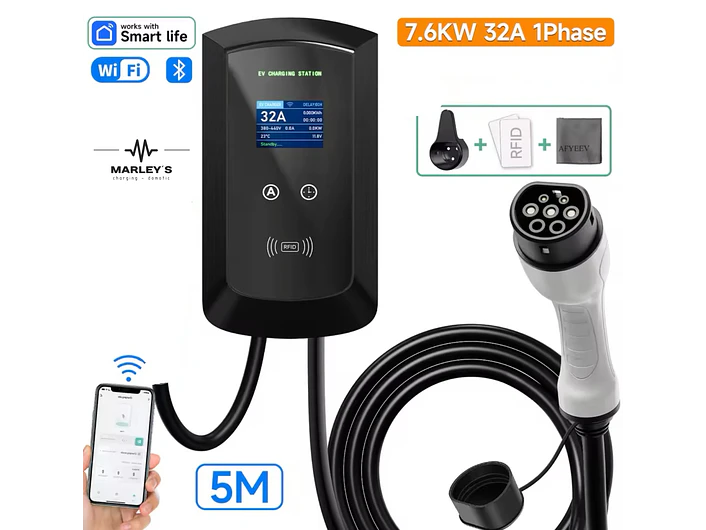 Wallbox 7 kW | 32A | Cabo 5m | App | RFID | Ecrã LCD 2