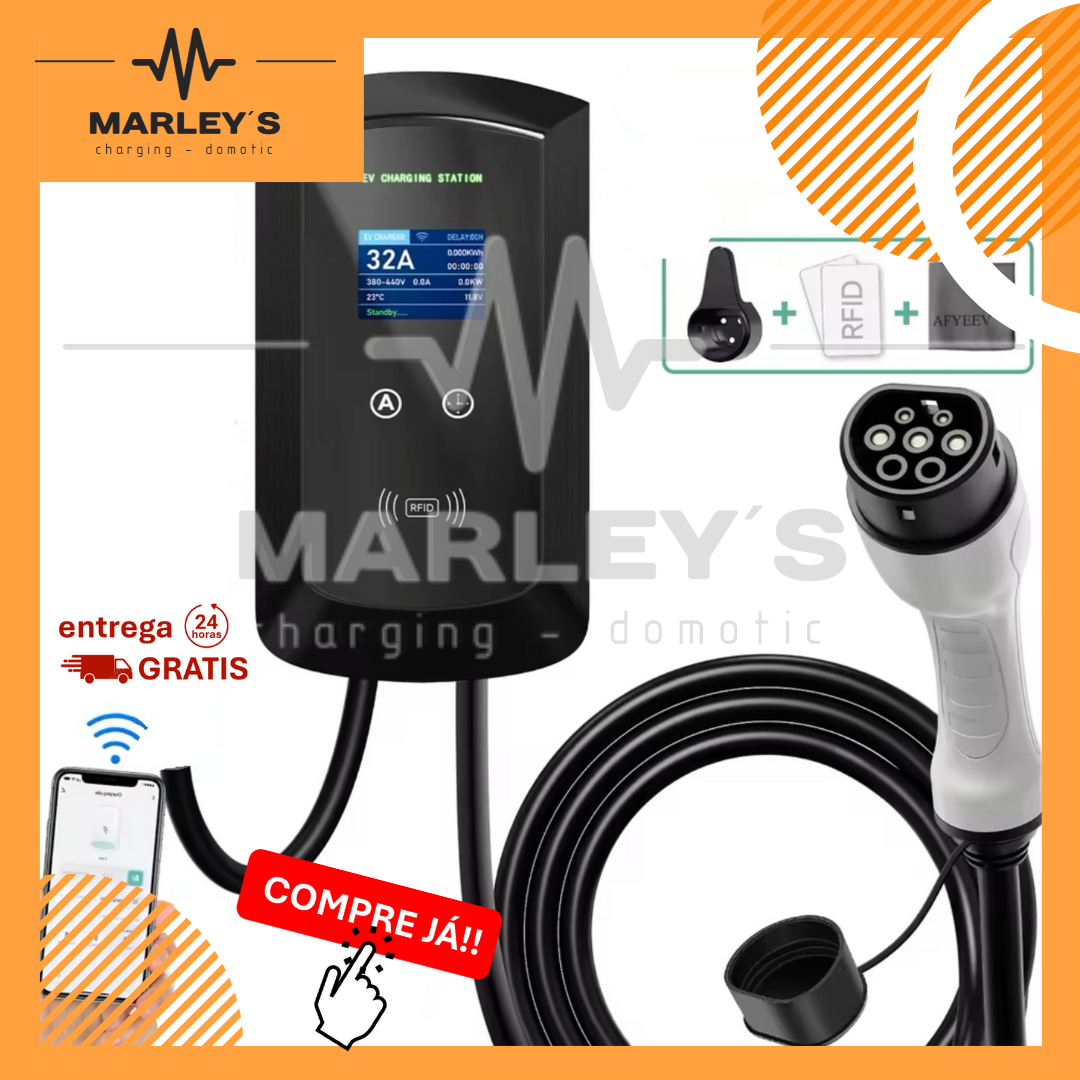 Wallbox 7 kW | 32A | Cabo 5m | App | RFID | Ecrã LCD