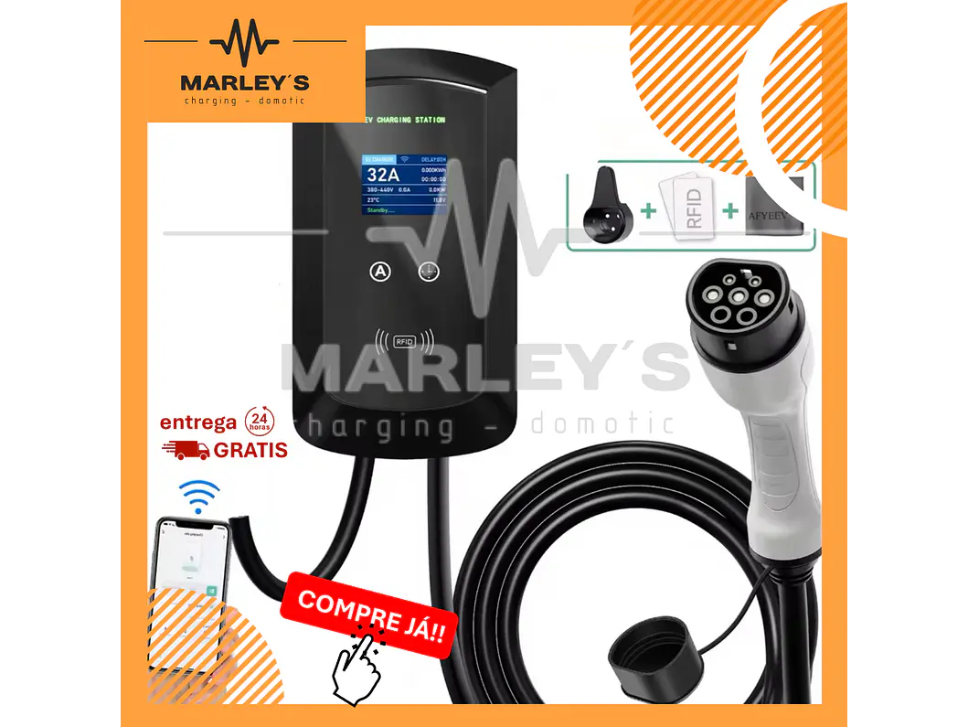 Wallbox 7 kW | 32A | Cabo 5m | App | RFID | Ecrã LCD 1