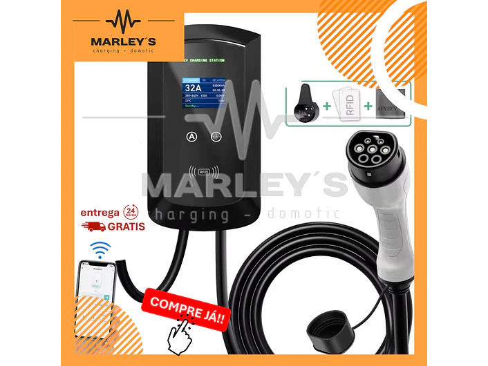 Wallbox 7 kW | 32A | Cabo 5m | App | RFID | Ecrã LCD 1