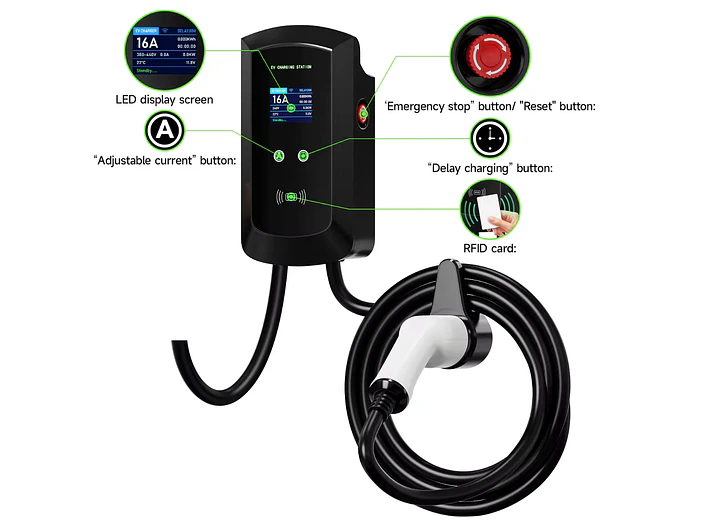 Wallbox 7 kW | 32A | Cabo 5m | App | RFID | Ecrã LCD 7