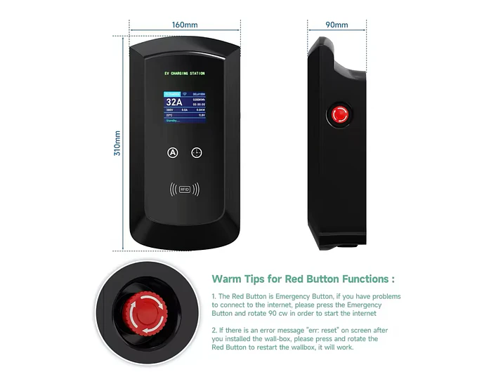 Wallbox 7 kW | 32A | Cabo 5m | App | RFID | Ecrã LCD 9
