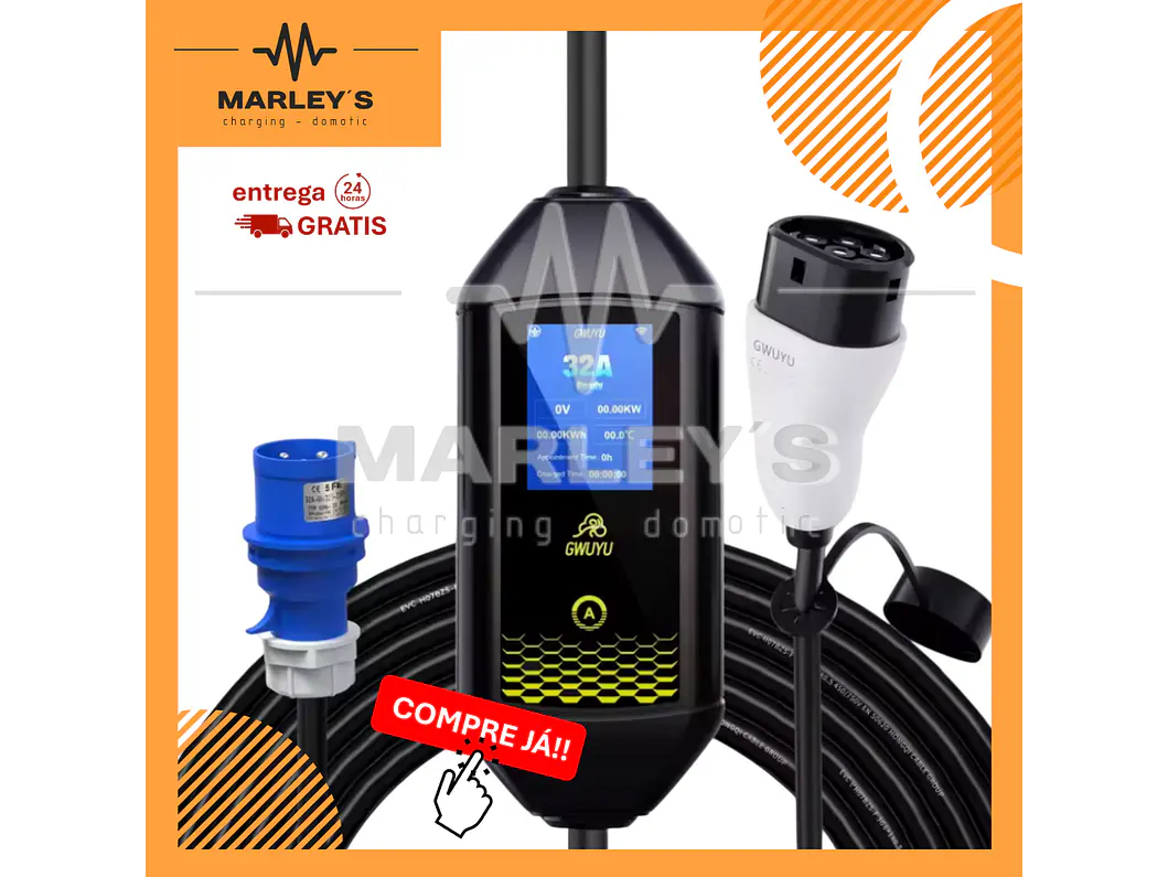 Carregador Portátil 7 kW | 32A | 4 Metros | Ecrã LCD | Saco Transporte 1