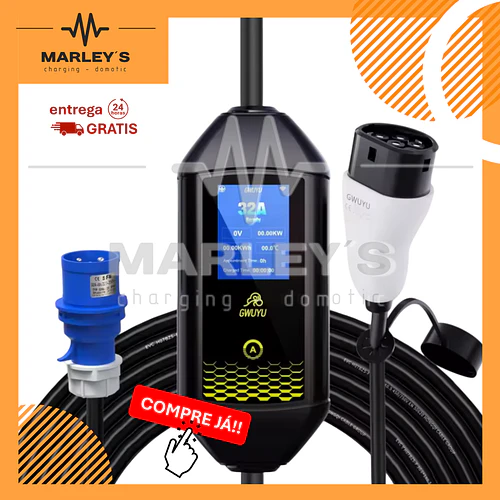 Carregador Portátil 7 kW | 32A | 4 Metros | Ecrã LCD | Saco Transporte