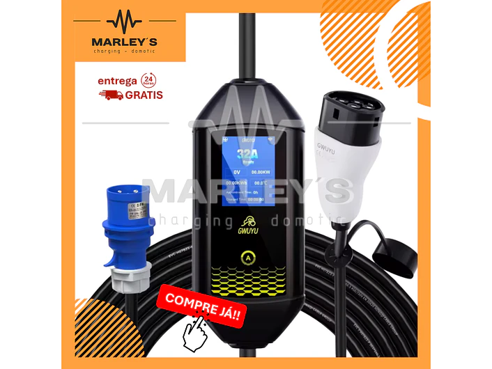 Carregador Portátil 7 kW | 32A | 4 Metros | Ecrã LCD | Saco Transporte 1