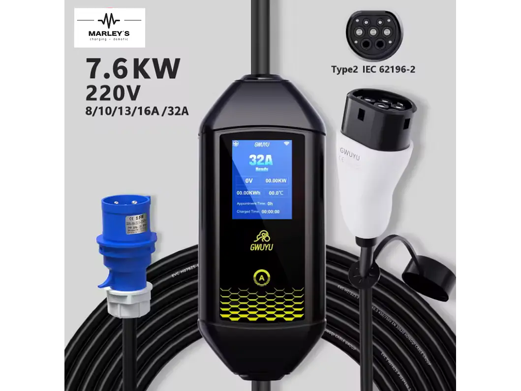 Carregador Portátil 7 kW | 32A | 4 Metros | Ecrã LCD | Saco Transporte 2