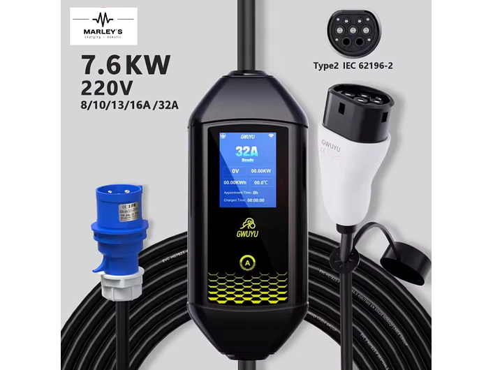 Carregador Portátil 7 kW | 32A | 4 Metros | Ecrã LCD | Saco Transporte 2