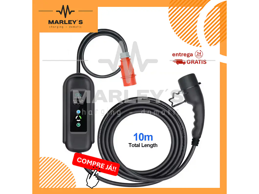 Carregador Portátil 11 kW | 16A | 10 Metros | Saco Transporte | Suporte Parede 1