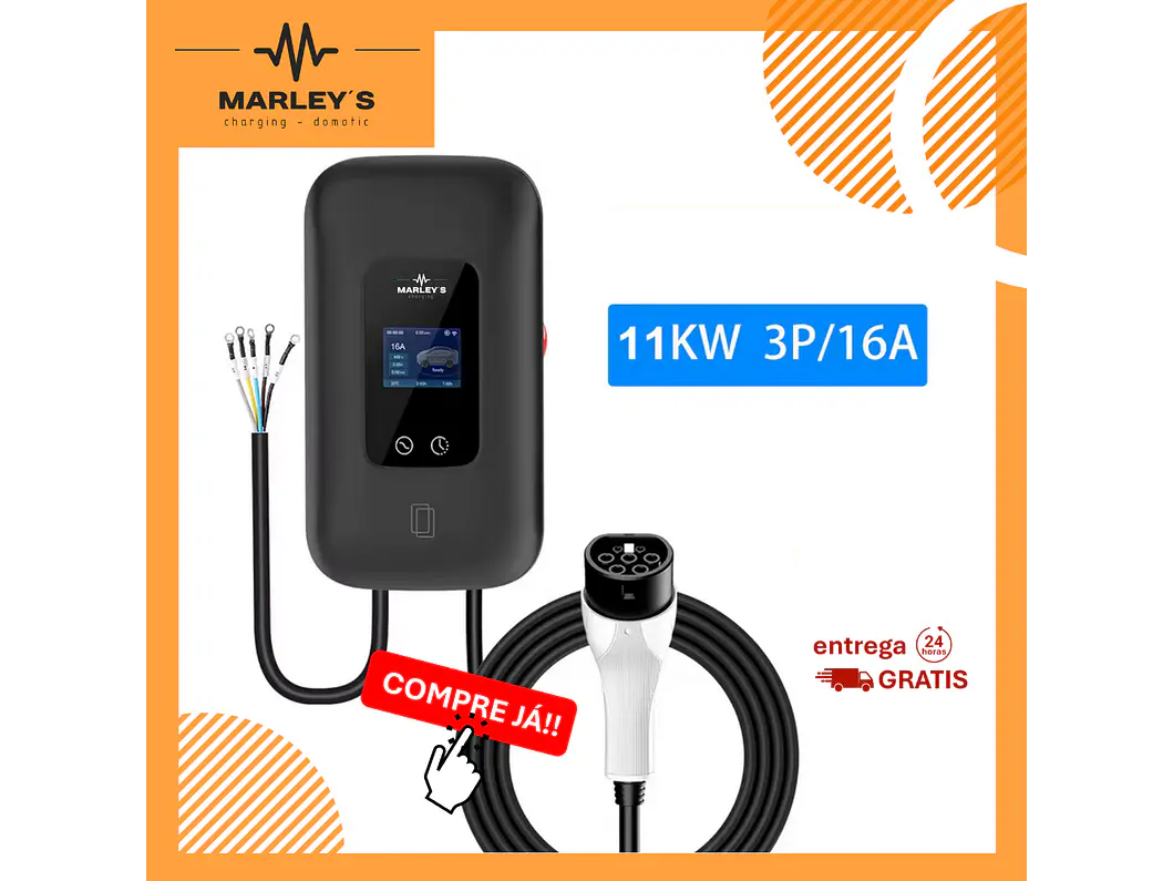 Wallbox Carregador Parede - 11 kw - 16 A - C/ WI-FI e Cartão RFID - Cabo 5 metros 1