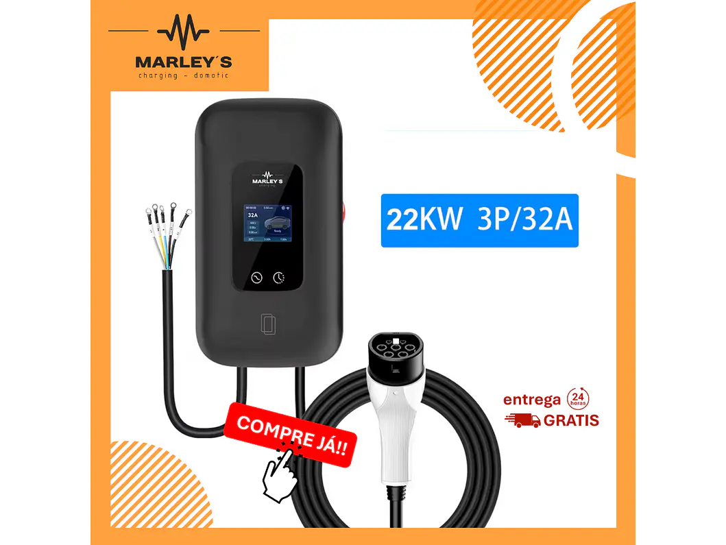 Wallbox 22 kW | 32A | Cabo 5m | App | RFID | Ecrã LCD 1