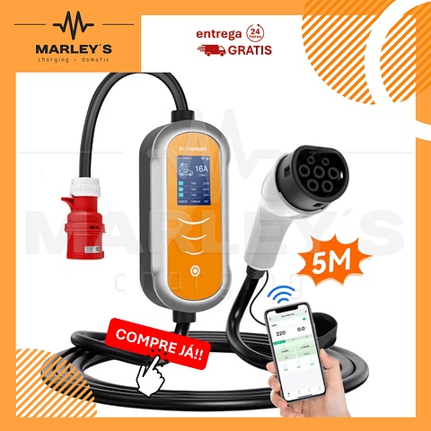 Carregador Portátil 11 kw - 16A -Tipo 2 - C/ APP WI-FI - 5 metros cabo