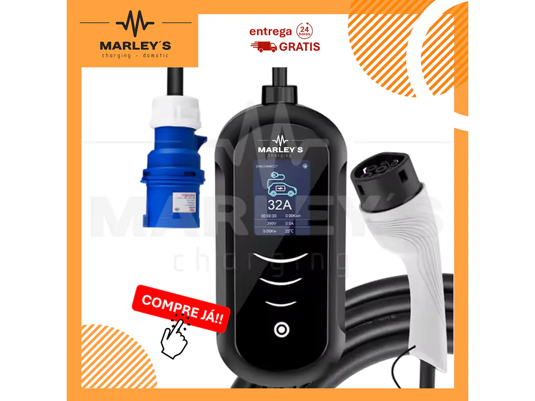 Carregador Portátil 7 kW | 32A | 3,5 Metros | Ecrã LCD | Saco Transporte 1
