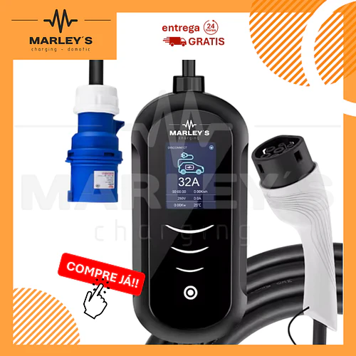 Carregador Portátil 7 kW | 32A | 3,5 Metros | Ecrã LCD | Saco Transporte