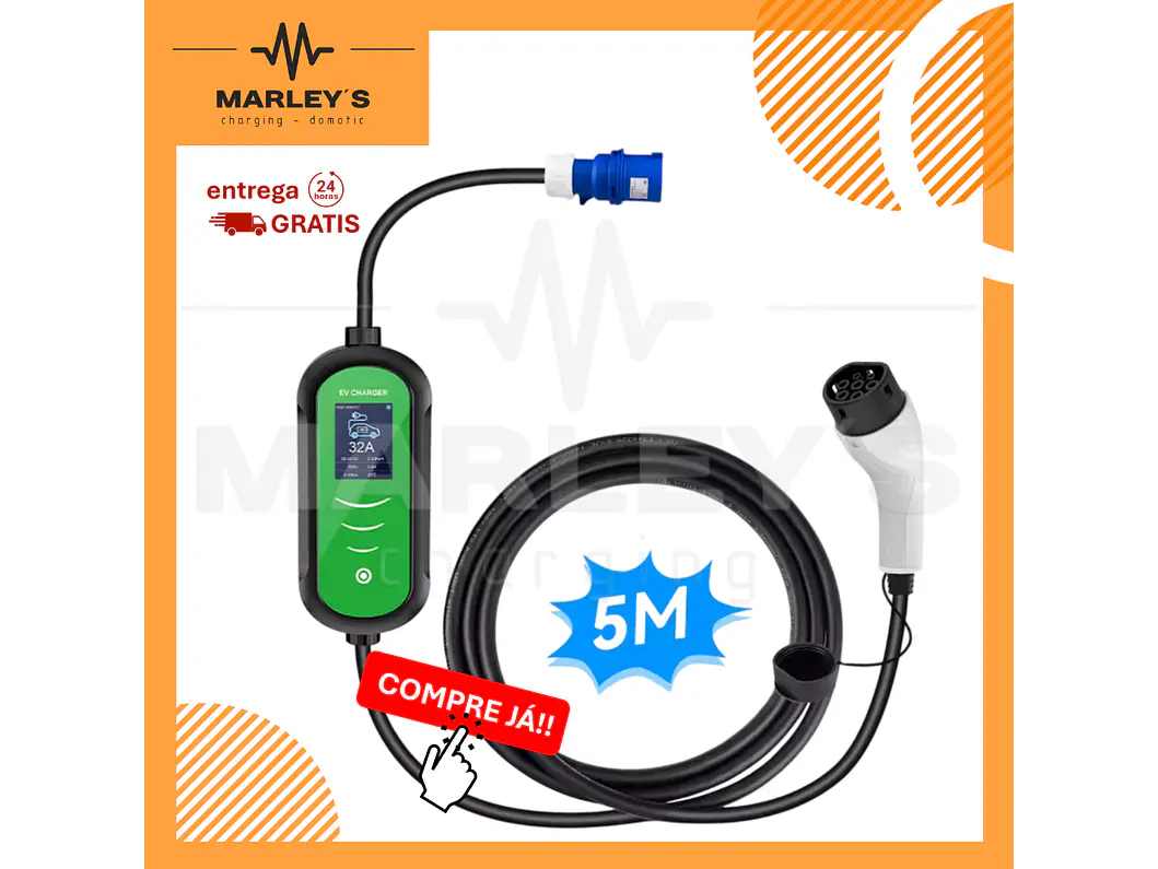 Carregador Portátil 7 kW | 32A | 5 Metros | Ecrã LCD | Saco Transporte 1