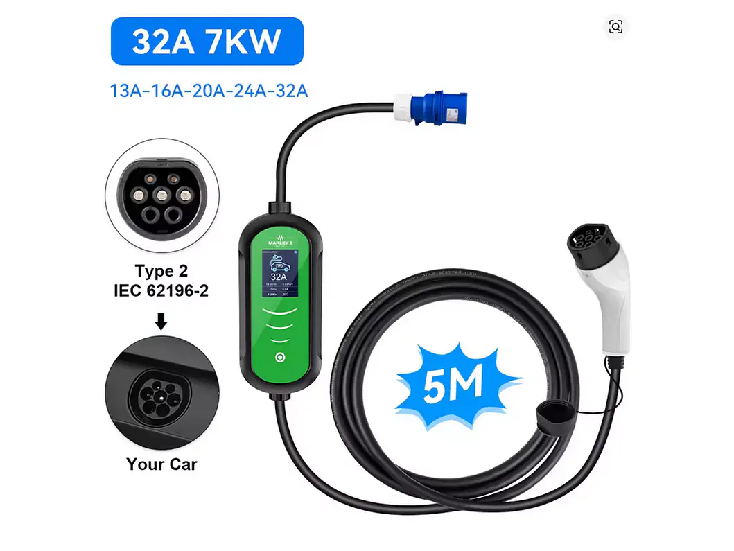Carregador Portátil 7 kW | 32A | 5 Metros | Ecrã LCD | Saco Transporte 3