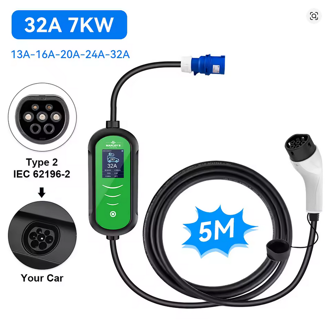 Carregador Portátil 7 kw - 32A - 5 METROS CABO 3