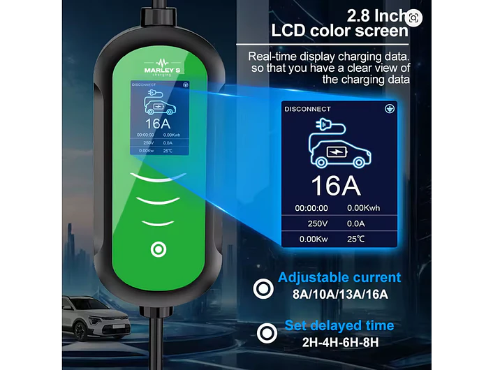 Carregador Portátil 7 kW | 32A | 5 Metros | Ecrã LCD | Saco Transporte 4