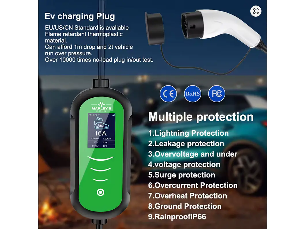 Carregador Portátil 7 kW | 32A | 5 Metros | Ecrã LCD | Saco Transporte 7