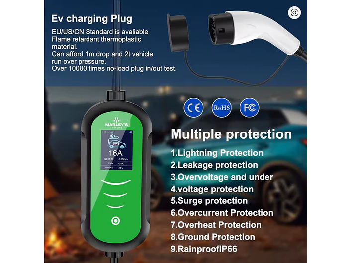Carregador Portátil 7 kW | 32A | 5 Metros | Ecrã LCD | Saco Transporte 7
