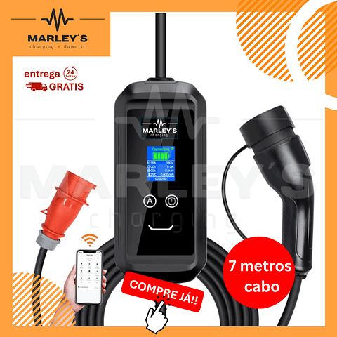 Carregador Portátil 11 kw - 16A - Sup. Parede - WI-FI e APP - 7 METROS