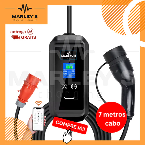 Carregador Portátil 11 kW | 16A | 7 Metros | App Wi-Fi | Saco Transporte | Sup Parede