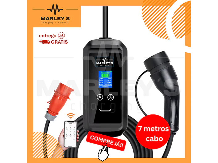 Carregador Portátil 11 kW | 16A | 7 Metros | App Wi-Fi | Saco Transporte | Sup Parede 1