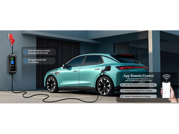 Carregador Portátil 11 kW | 16A | 7 Metros | App Wi-Fi | Saco Transporte | Sup Parede 4