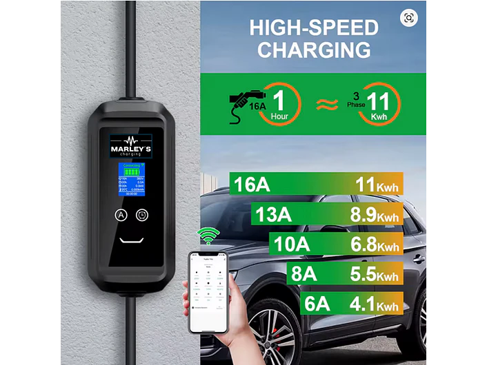 Carregador Portátil 11 kW | 16A | 7 Metros | App Wi-Fi | Saco Transporte | Sup Parede 8