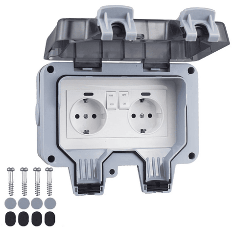 Tomada Parede Monofasica Estanque 16 A - Dupla - c/ ON e OFF