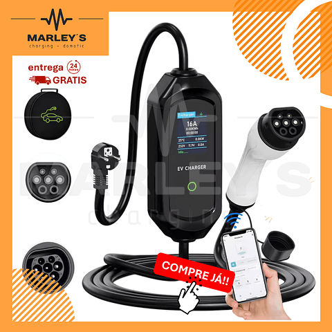 Carregador Portátil Doméstico 3.5 kw - 16A - C/ APP WI-FI - 3.5 / 5 / 10 METROS CABO