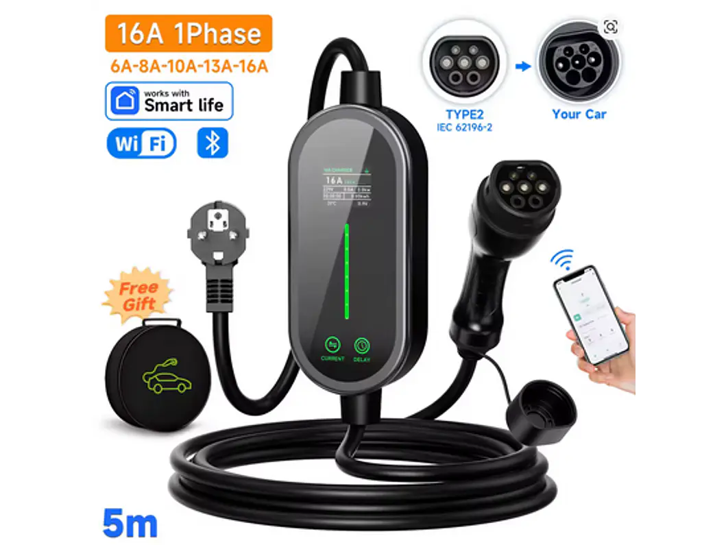 Carregador Portátil 3,5 kW | 16A | 5 ou 10 Metros | App Wi-Fi | Bolsa Transporte 2