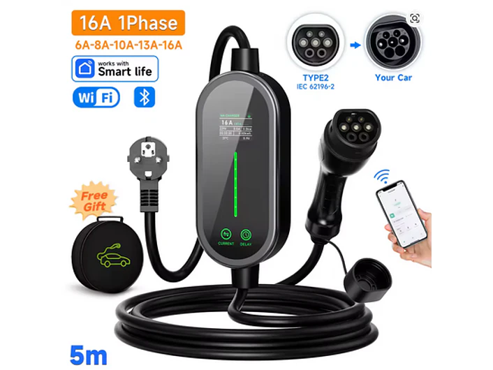 Carregador Portátil 3,5 kW | 16A | 5 ou 10 Metros | App Wi-Fi | Bolsa Transporte 2