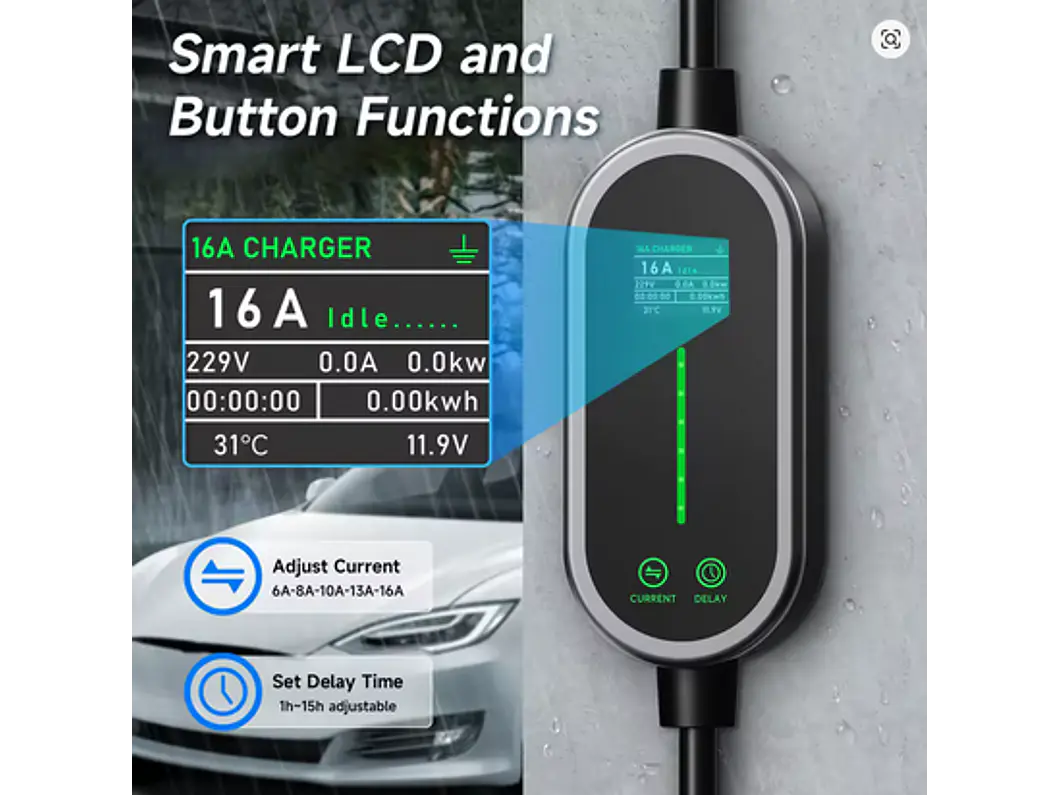 Carregador Portátil 3,5 kW | 16A | 5 ou 10 Metros | App Wi-Fi | Bolsa Transporte 8