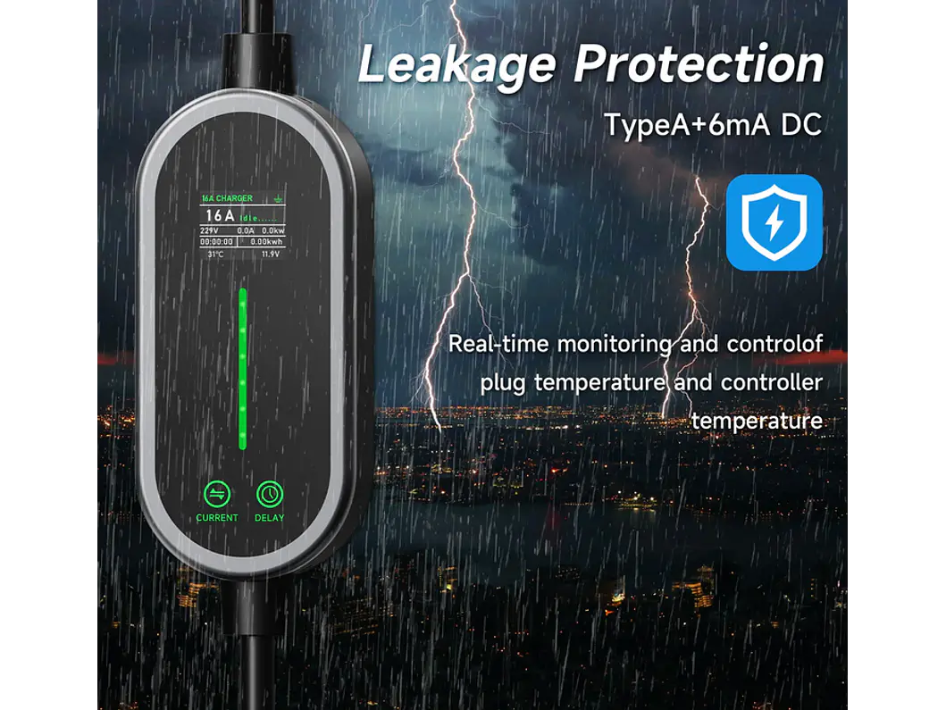 Carregador Portátil 3,5 kW | 16A | 5 ou 10 Metros | App Wi-Fi | Bolsa Transporte 16