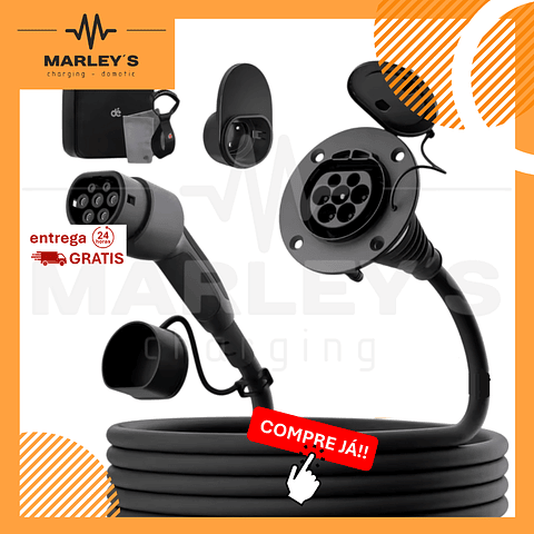 Extensão Cabo Carregamento de 22 Kw - 1 ou 3 Fases - Tipo2 - 5 ou 7 metros