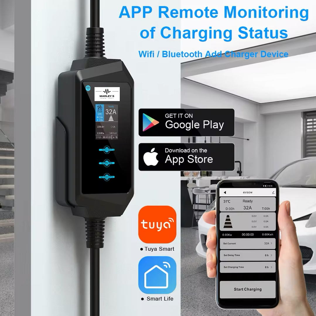 Carregador Portátil 7 kw - 32A - C/ APP - Suporte Parede - Saco Transporte 4