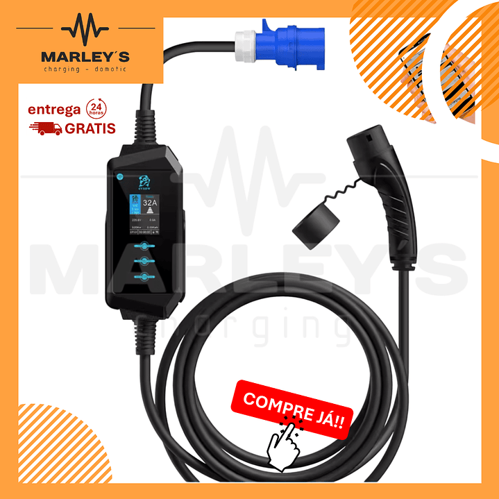 Carregador Portátil 7 kw - 32A - C/ APP - Suporte Parede - Saco Transporte 1